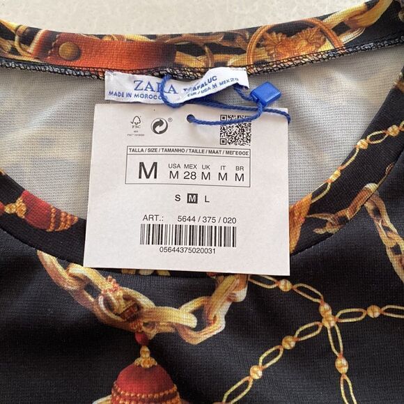 ZARA Chain Print Peplum Trendy Tunic Dress M BLOGGERS Favourite - Picture 7 of 11